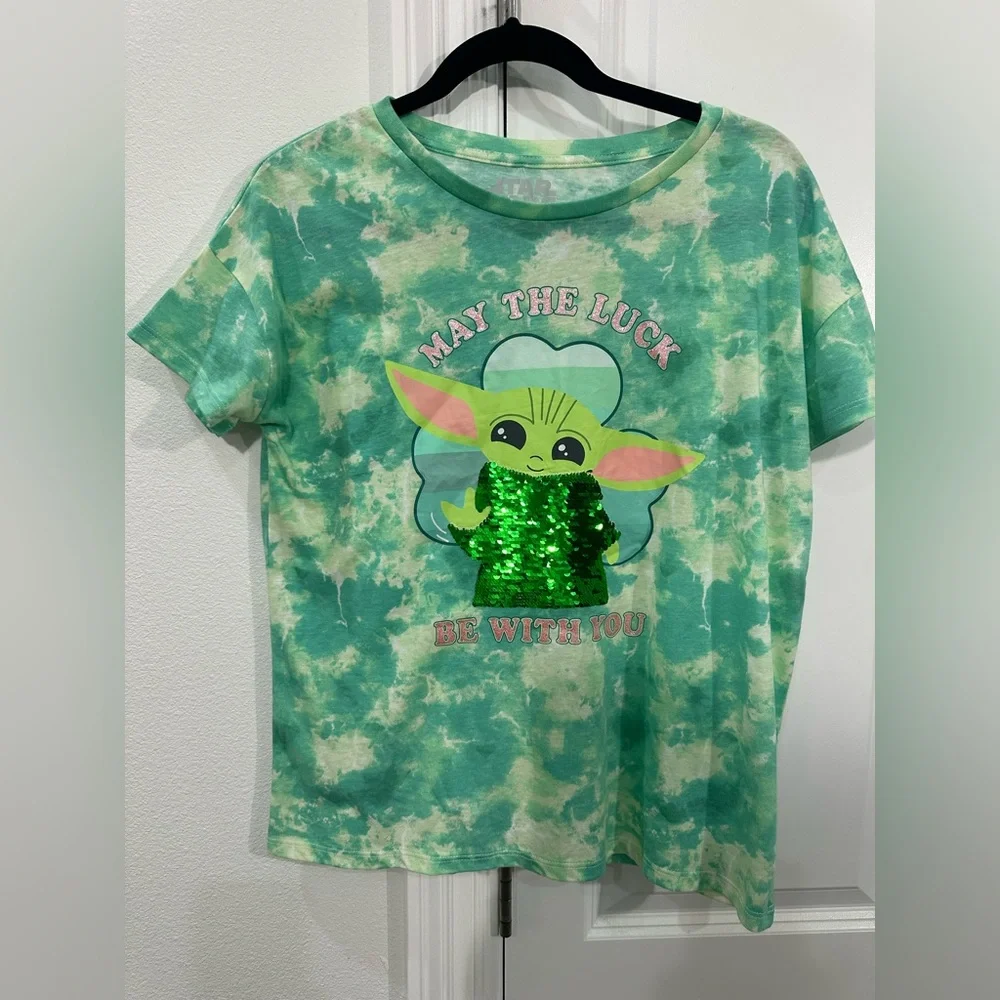 Star Wars Green Tie-Dye Tee with Sequin Design